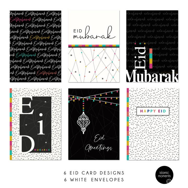 Confezione multipla di biglietti di auguri Eid Mubarak con 6 motivi, biglietti d'auguri Eid - MP EE per la vendita all'ingrosso da parte di Islamic Moments