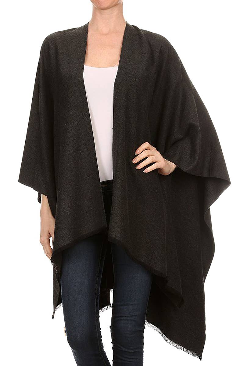 Cap Zone - Wholesale Poncho - Women's - Solid Faux Cashmere Open Cape Poncho1