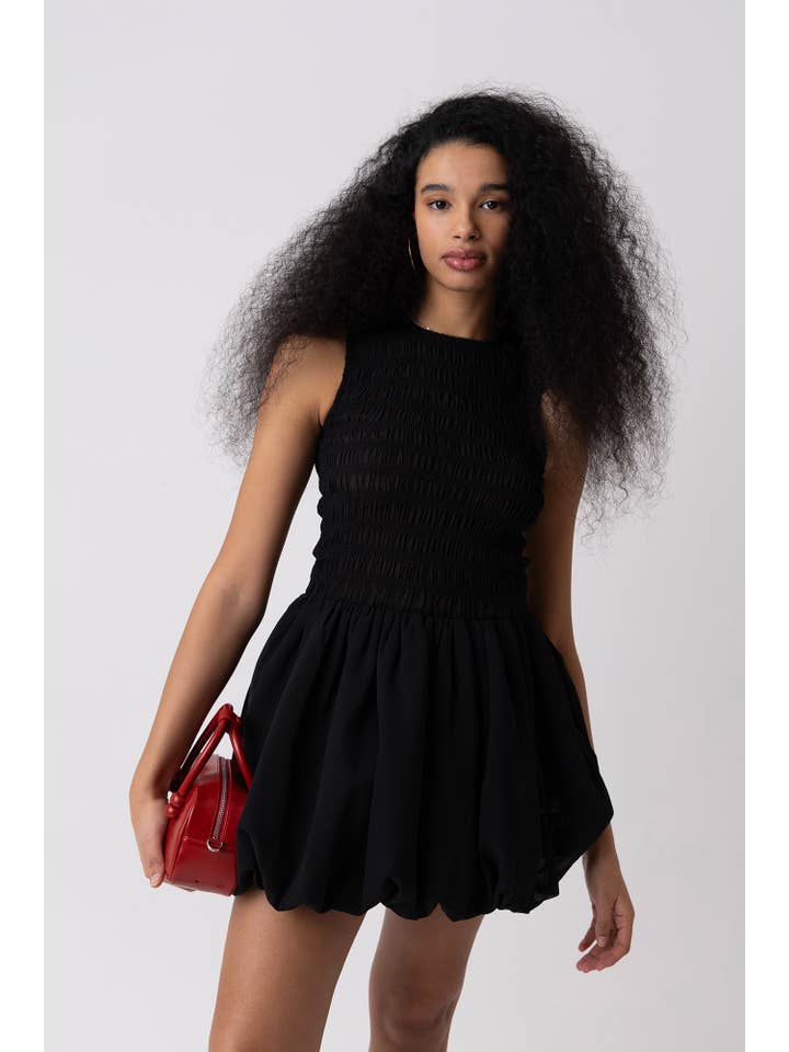 Ella Black Mini Puffball Dress for wholesale on Faire2