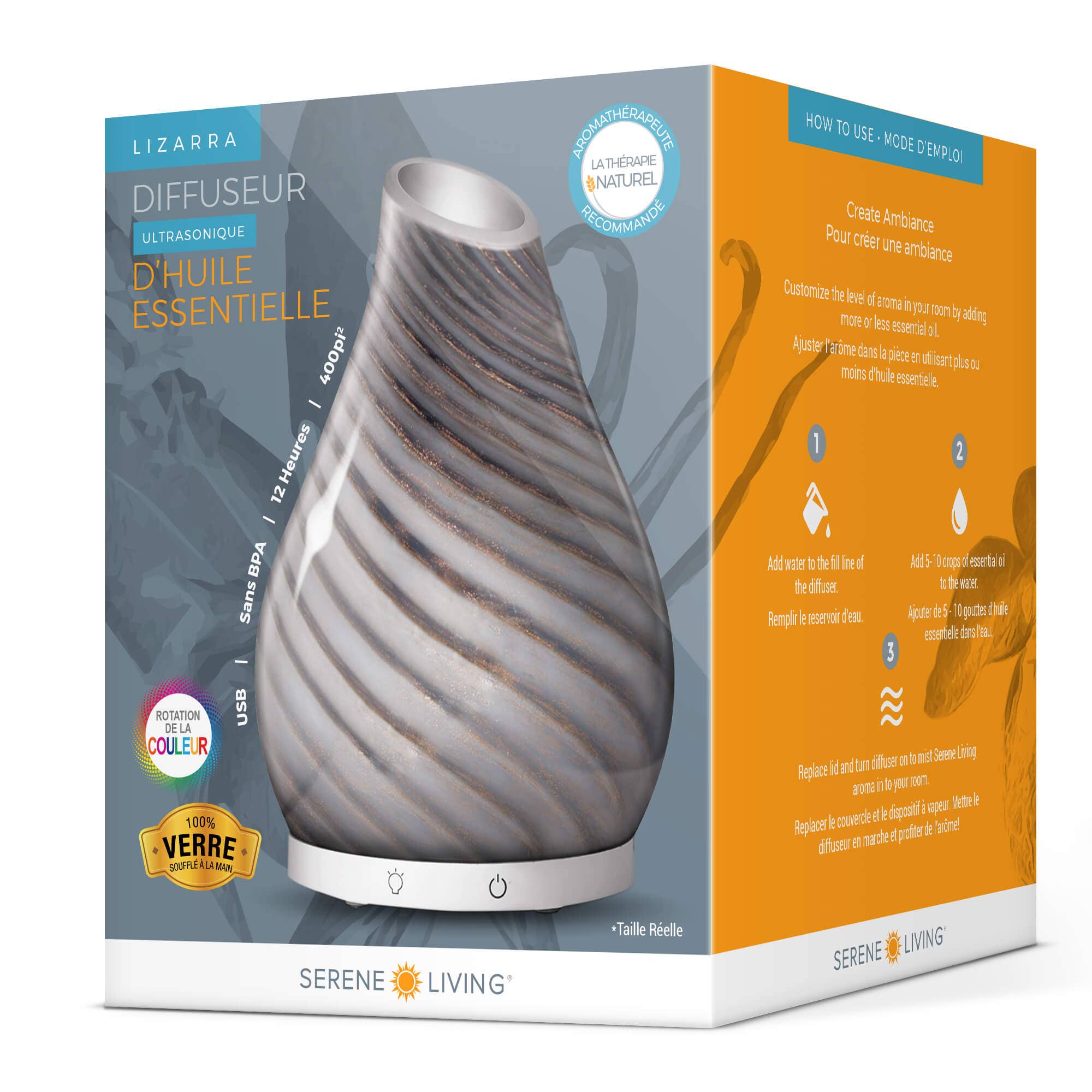 Greenair Inc. - Wholesale Electronic Diffuser - Lizarra hand blown silver swirl glass holiday diffuser3