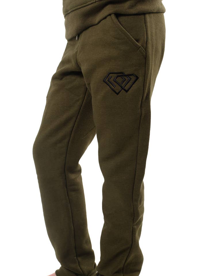 Pantalone in felpa 100% terry fleece verde militare per la vendita all'ingrosso da parte di ELEVEN RVK