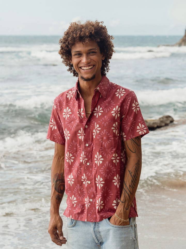 Chemise à manches courtes pour homme - COTON BIOLOGIQUE - Éclat de brique pour la vente par Guava Lane