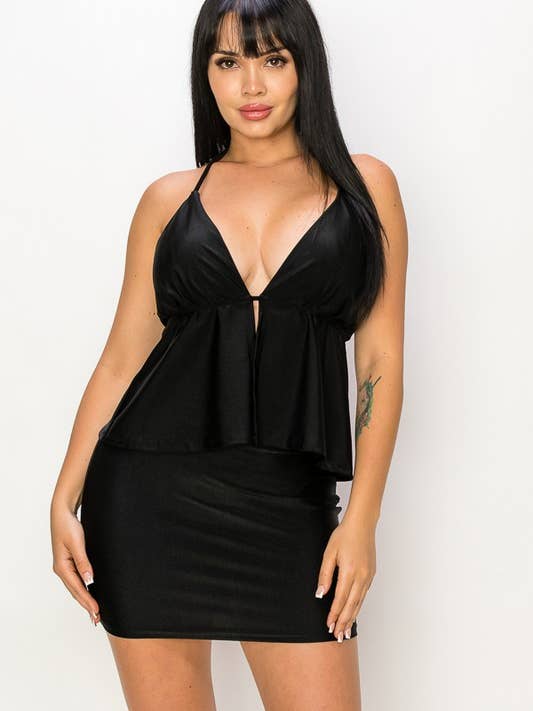 Shiny Venesia Tiered Bra Crop Top and Skirt Set SM5459 for wholesale by Miss Avenue