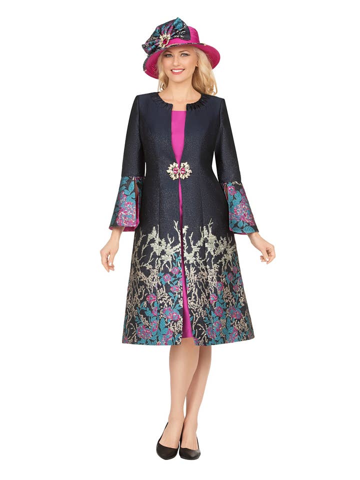 Luxe Brocade Coat&Silky Twill Dress Ensemble for wholesale by Giovanna