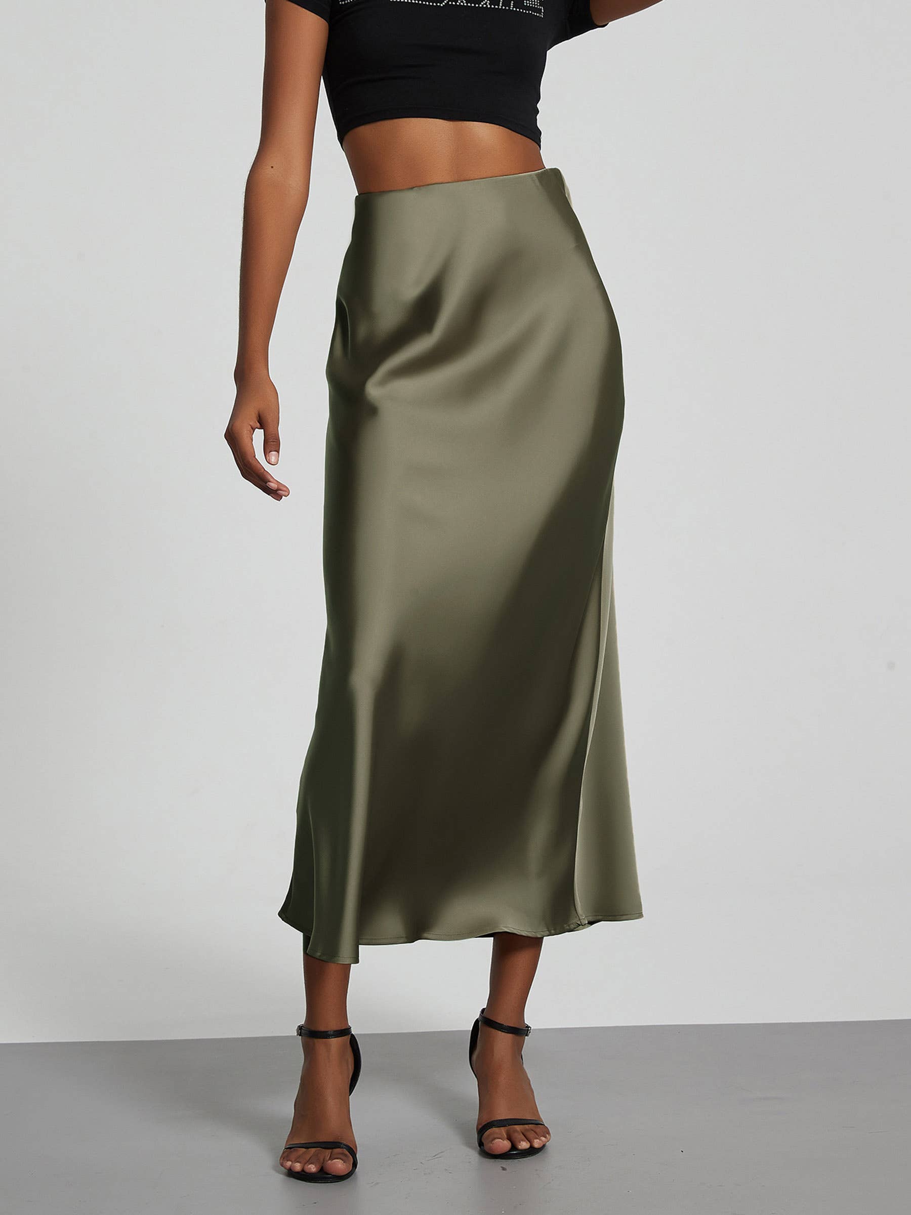 Wholesalesir - Wholesale Skirt - Women's - Solid Color Glossy Mid Length Skirt0
