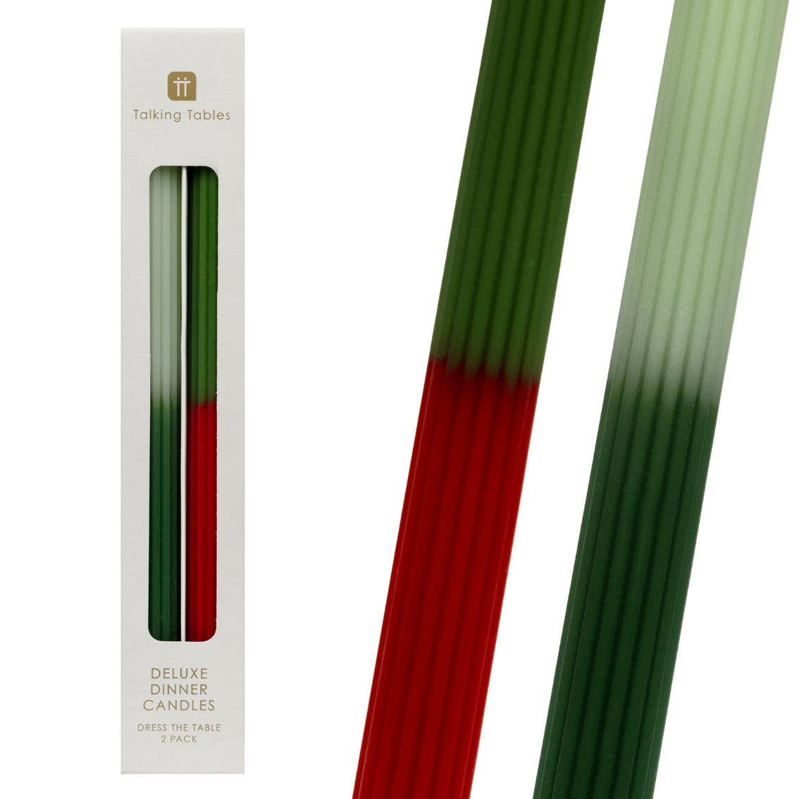 Talking Tables UK - Wholesale Tapered Candle/Candlestick - 2 Tone Red & Green Dinner Candles | 2 Pack |Christmas Décor|0