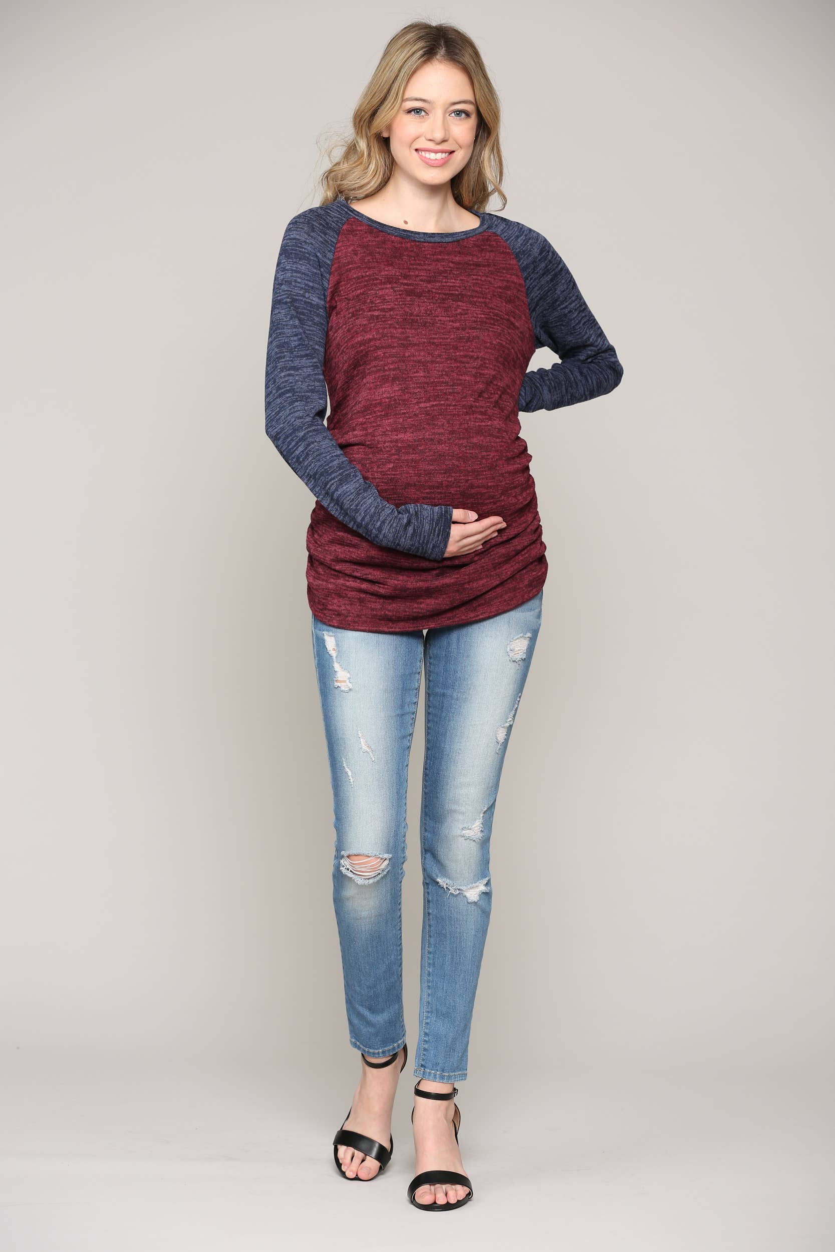 Hello Miz - Venta al por mayor Camiseta corta - Jersey color block jersey tejido maternidad26