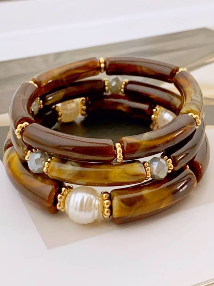 3 Stück minimalistische geschichtete Armband aus Acrylperlen DP25E766 für den Großhandel von Dipped Shop