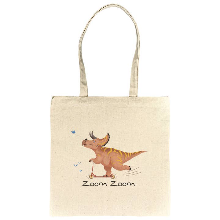 Borsa Tote Dinosauro Triceratopo Scooter - Riciclata per la vendita all'ingrosso da parte di DinoDreams.co