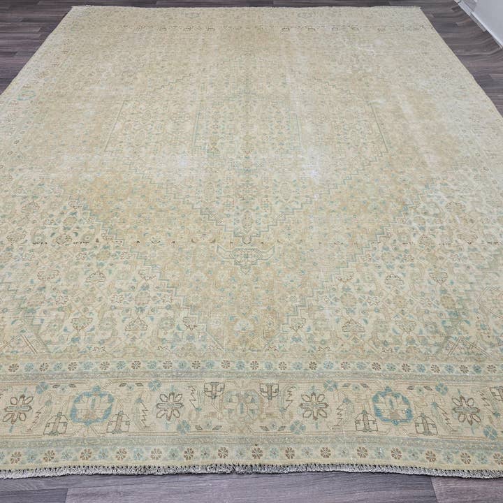 10x12 Oushak Matta för Vardagsrum och Sovrum handgjord Ull Turkisk Matta / Vintage Autentisk Neutral Matta / Beige Områdesmatta för wholesale av MesopotamiaRugs