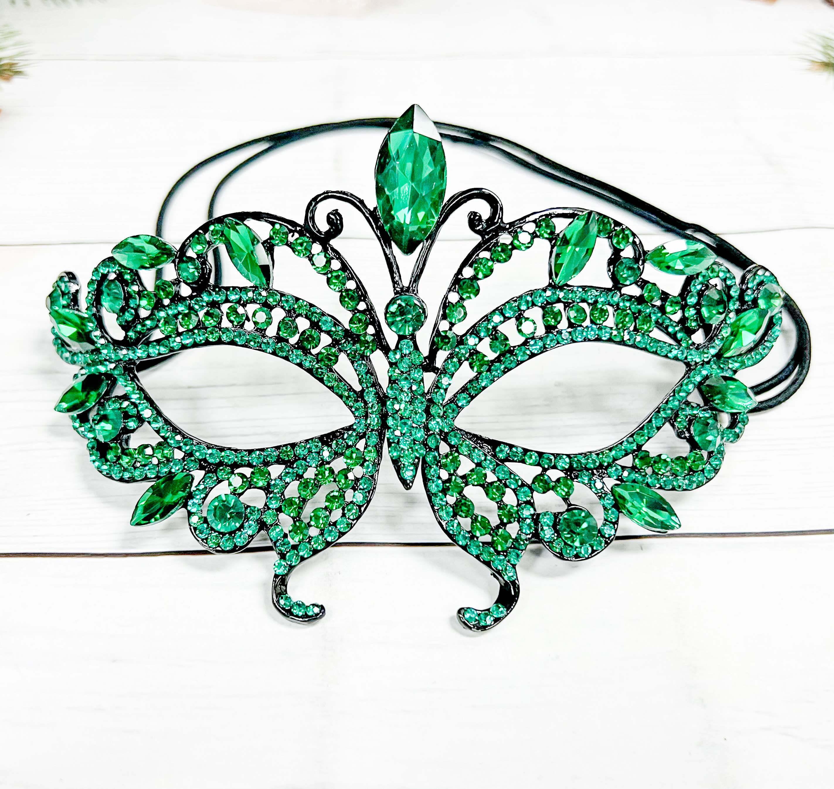 Happy Dream Gifts - Wholesale Costume - Unisex - Green Crystal Masquerade Mask, Black Party Mask, Prom Mask6