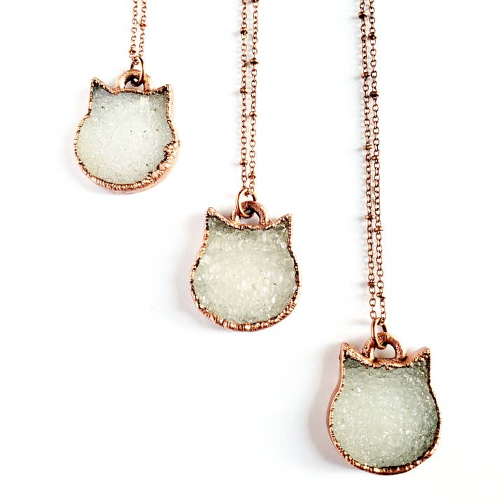 White Quartz Druzy Cat Necklace for wholesale by MergingMetals