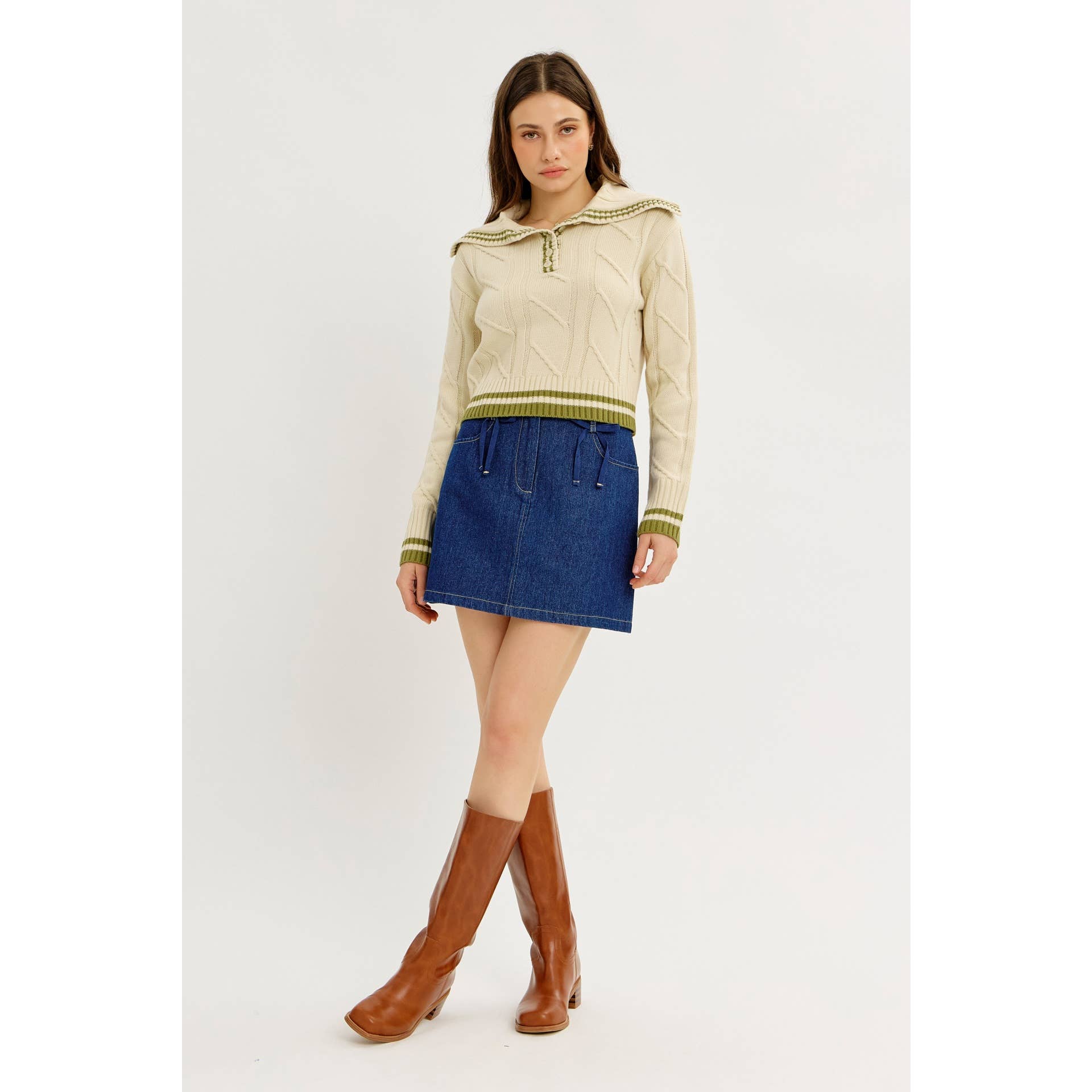 idem ditto - Wholesale Knit Sweater - Women's - PREPPY NOSTALGIA STRIPED COLLAR CABLE KNIT SWEATER22