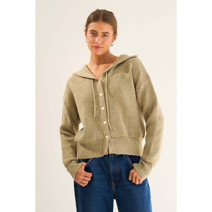 Speckled Knit Hoodie Button-Up Cardigan for wholesale by The GREii