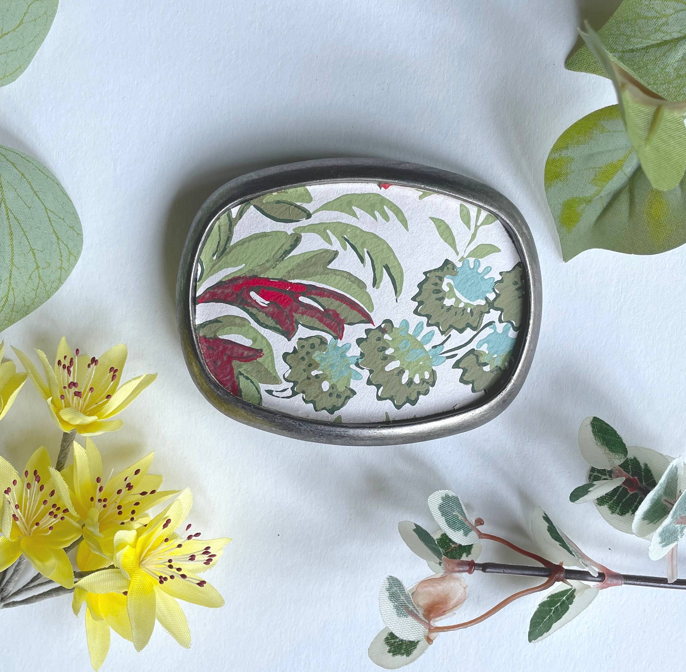 joeyfivecents - Vente Boucle de ceinture – femme - Boucle de ceinture - fleurs rouge terreux, verts de jardin, floraux1