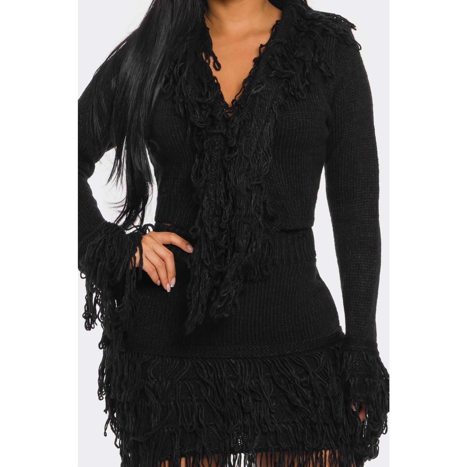 DORCAS - Wholesale Top & Skirt Set - Women's - Fringe Sweater Skirt Set30