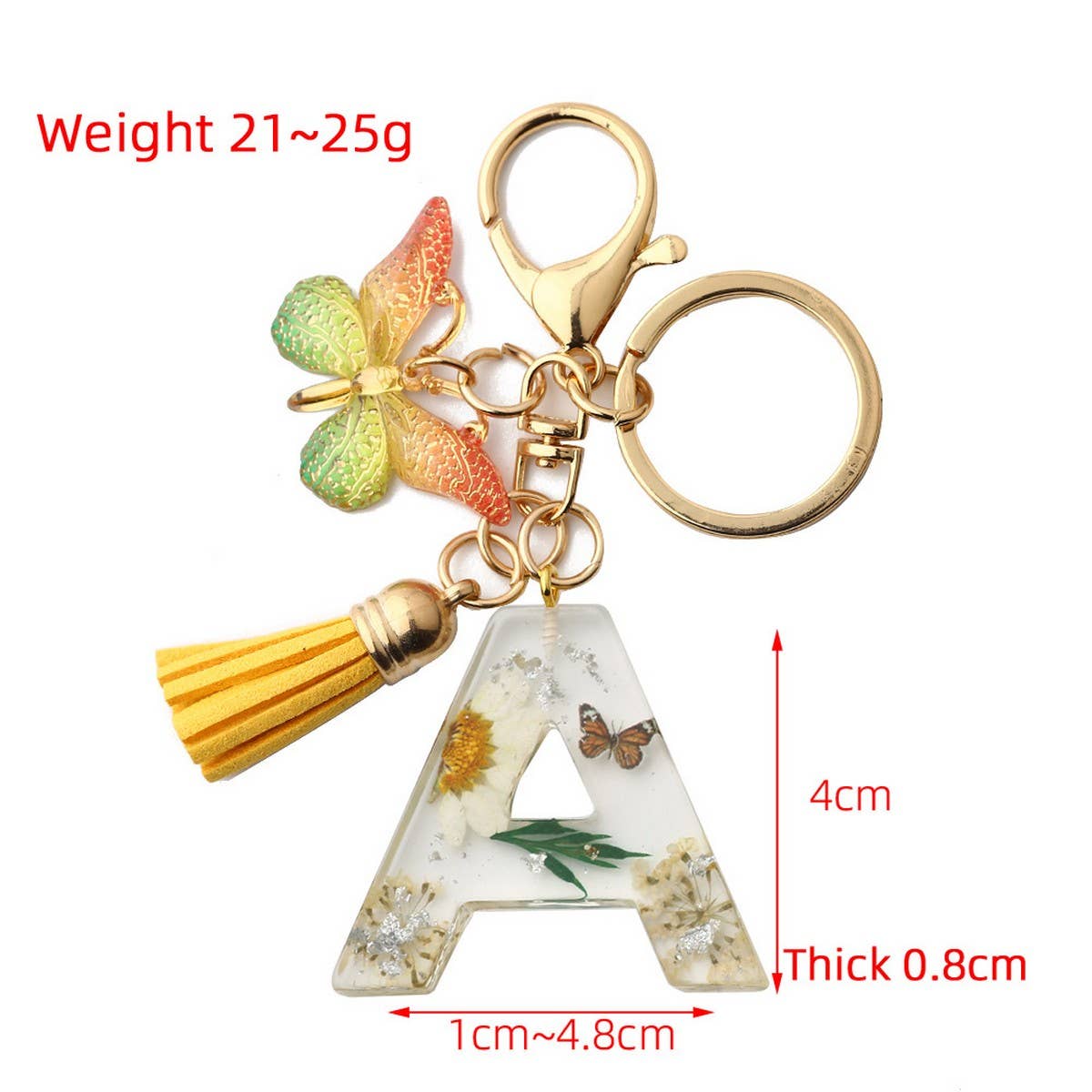 ACCITY - Wholesale Keychain - Women's - Flower Letter Keychain with Yellow Butterfly Charm_CWAB509029