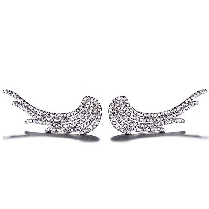 Sterling Silver Angel Wing Crawler Climbers with Swarovski Crystals for wholesale by Amy and Annette