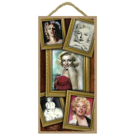 Targa in legno con collage di Marilyn Monroe, 12,7 x 25,4 cm, targa per la vendita all'ingrosso da parte di SJT Enterprises, Inc.