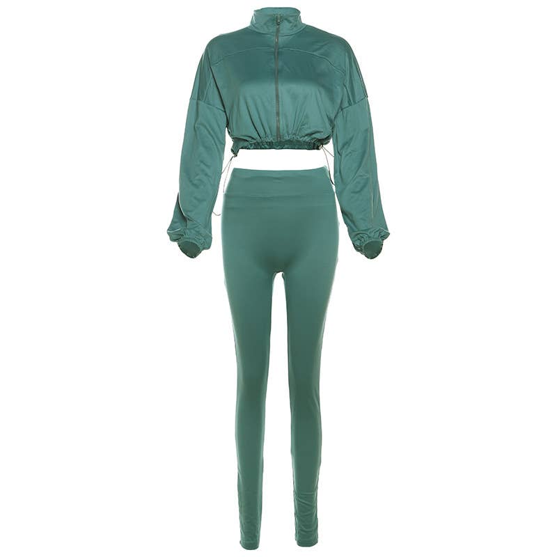 Lily Clothing - Wholesale Top & Pant Set (NOT Loungewear) - Women's - Drawstring Crop Top High Waist Skinny Pants Set3