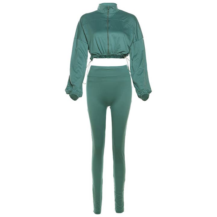 Lily Clothing - Wholesale Top & Pant Set (NOT Loungewear) - Women's - Drawstring Crop Top High Waist Skinny Pants Set3