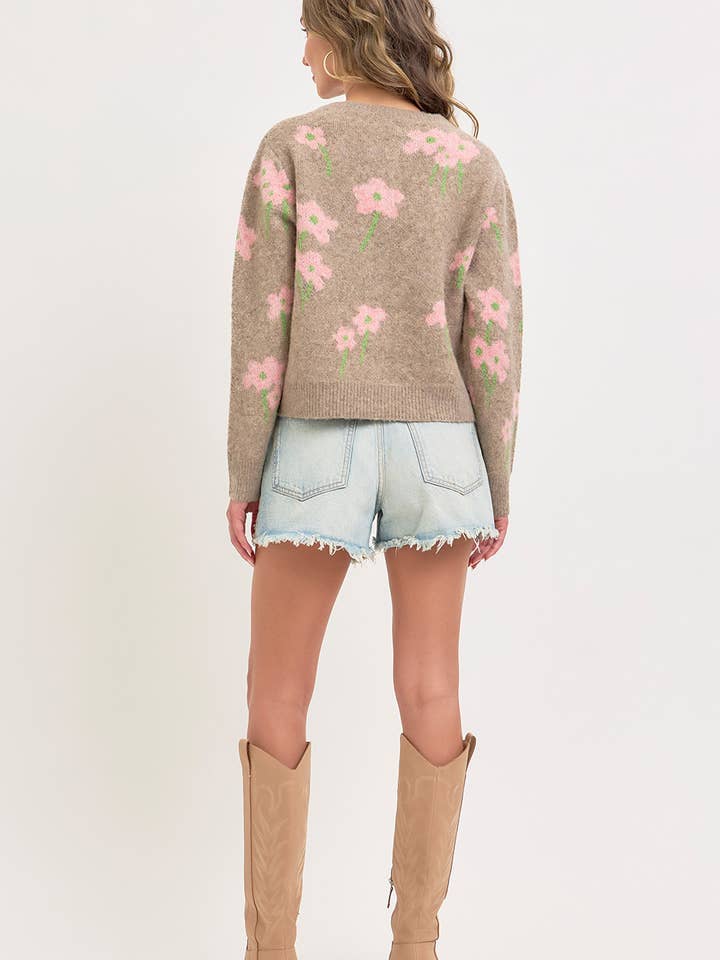 LATTE PINK SOFT COZY FLORLA PRINT SWEATER CARDIGAN for wholesale on Faire11