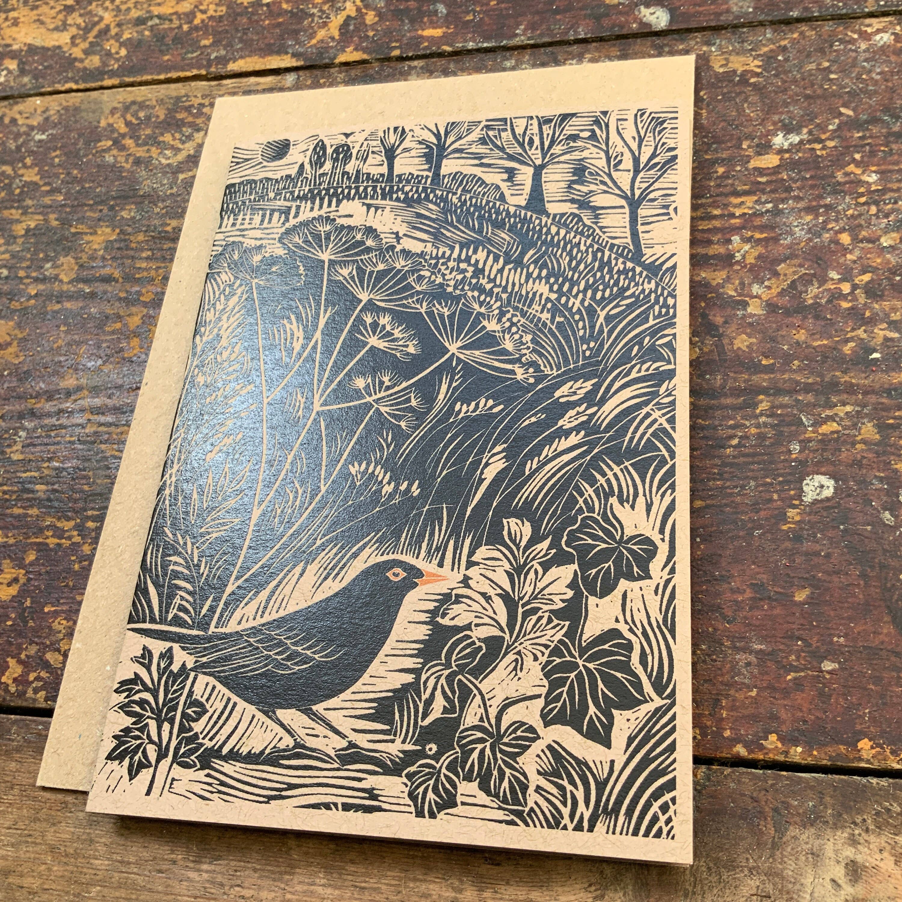 Vivienne Keable - Wholesale Birthday Card - Linocut Print - Blackbird - Greeting Card - Birthday Card -1