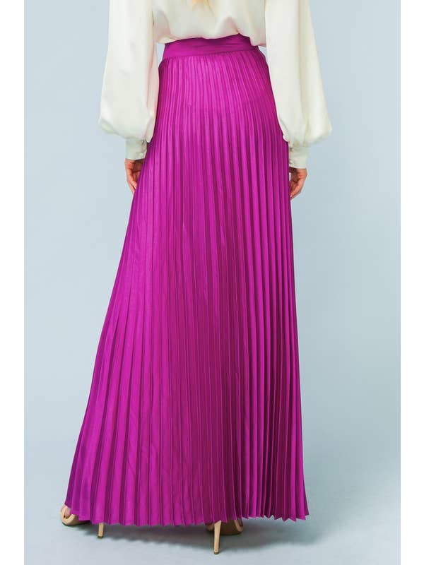 MAGENTA PLEATED SATIN MAXI SKIRT for wholesale on Faire