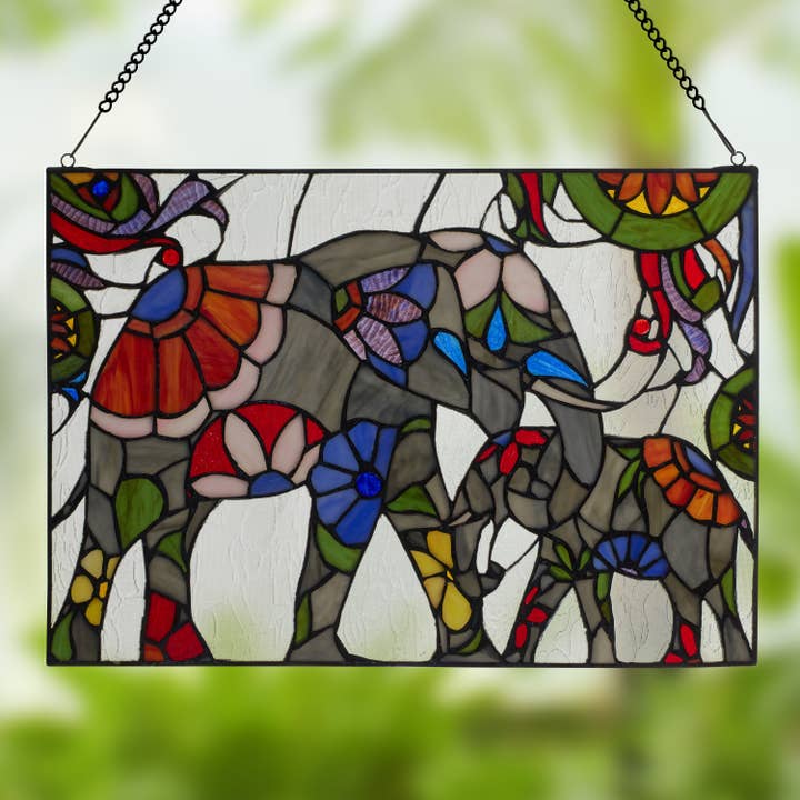 River of Goods - Wholesale Suncatcher - 20"W Mother and Baby Elephant Stained Glass Window Panel4