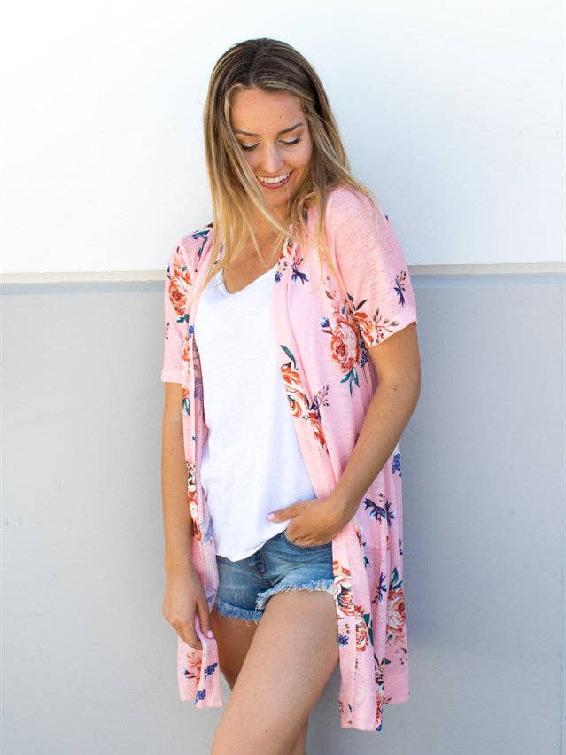 Tickled Teal – Engroshandel Cardigan - Dame – Blomstret kortærmet gennemsigtig strik cardigan3