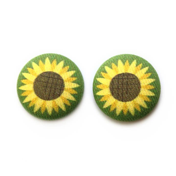 Rachel O's - Wholesale Stud/Post Earrings - Bold 7/8 Inch Sunflower Fabric Button Earrings