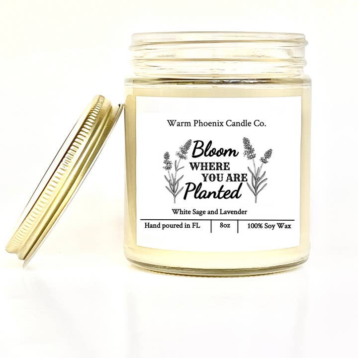 Warm Phoenix Candle Co. - Wholesale Jar/Filled Candle - Sage Lavender Handmade Soy Candle, Custom Company Name Label1