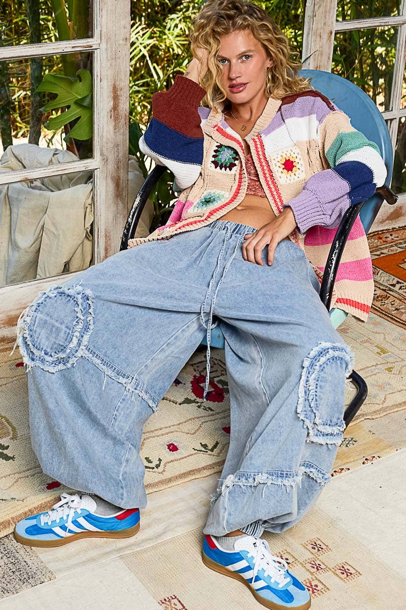 Pol Clothing - Wholesale Cardigan - Women's - Balloon Sleeve Handmade Patch Open Cardigan4