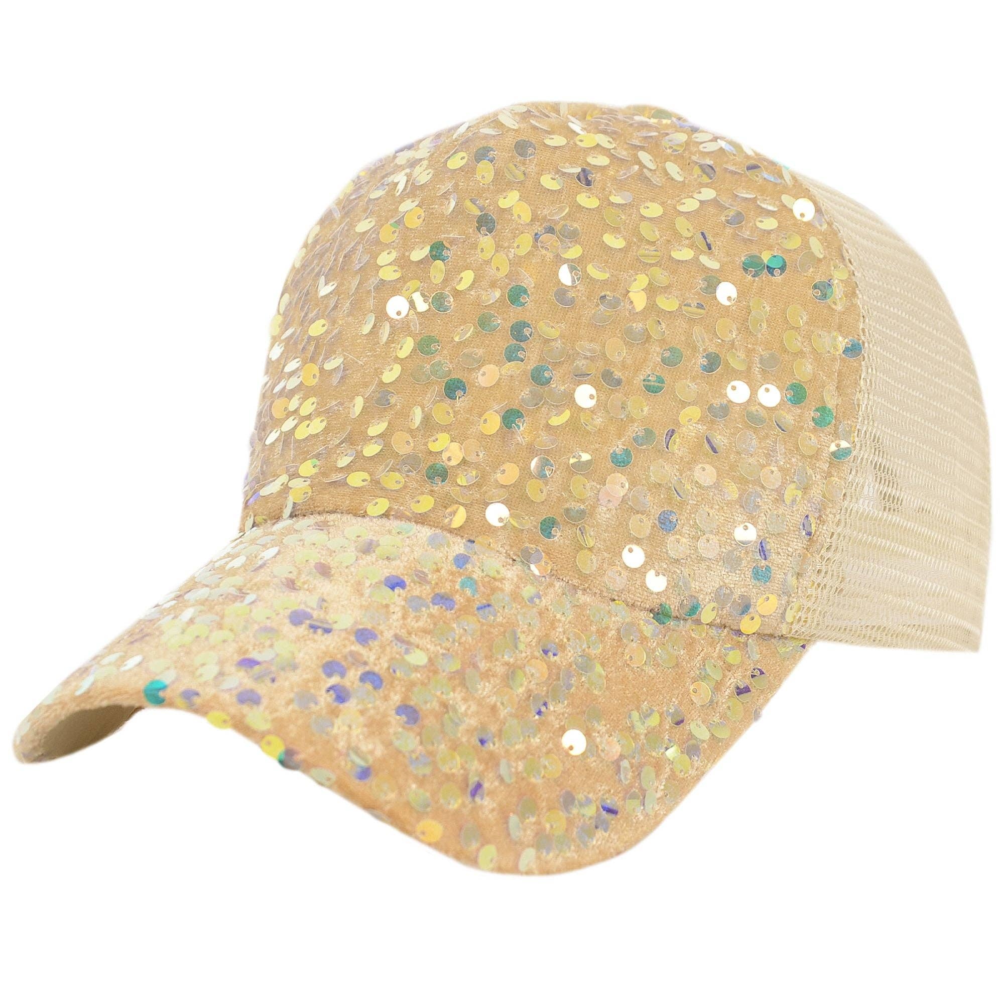AK Brand - Wholesale Ponytail Cap - Women's - Women's Sparkly Sequin Baseball Cap Messy Low Bun Ponycap12