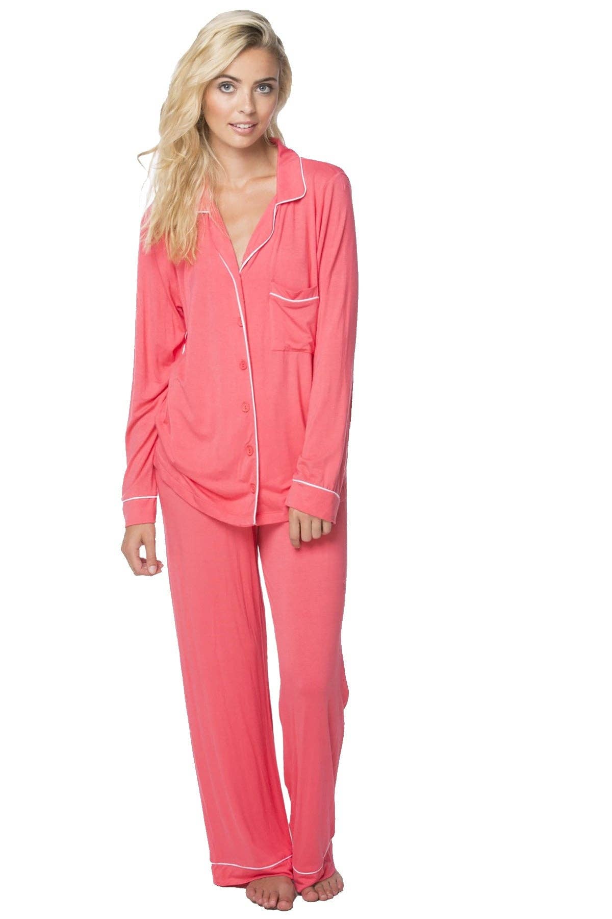 Subtle Luxury - Wholesale Sleepwear Set - Women's - Pippa Rayon Knit Jersey Pajama Set with Piping2