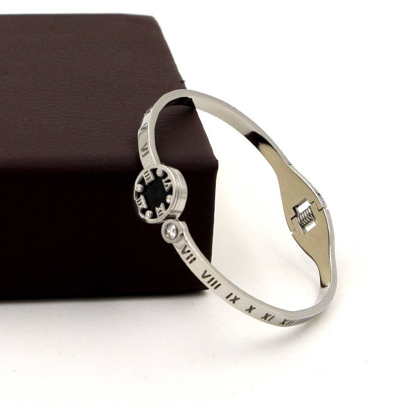 Ole - Wholesale Bangle Bracelet - Roman Numerals Stainless Steel Bracelets B22698