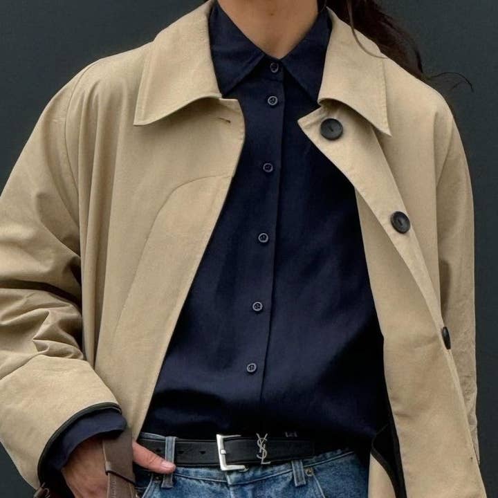 Khaki Classic Button Lapel Trench coat for wholesale on Faire19