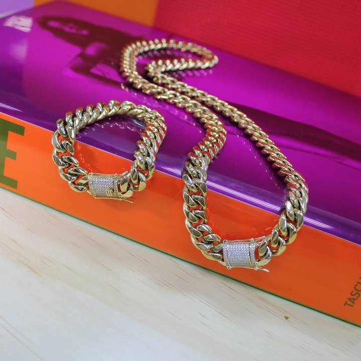 DIJU Jewelry - Wholesale Link & Chain Bracelet - 14k Gold Filled Miami Cuban Link 10mm or 14mm Bracelet Double Safety Lock Box Clasp In Micro Pave Cubic Zirconia Wholesale Jewelry Supplies6