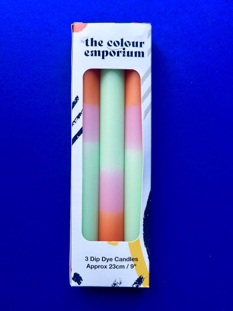 The Colour Emporium – wholesale Tapered candle/candlestick – FISHERMAN'S FRIEND Dip Dye Dinner Candles Trio1