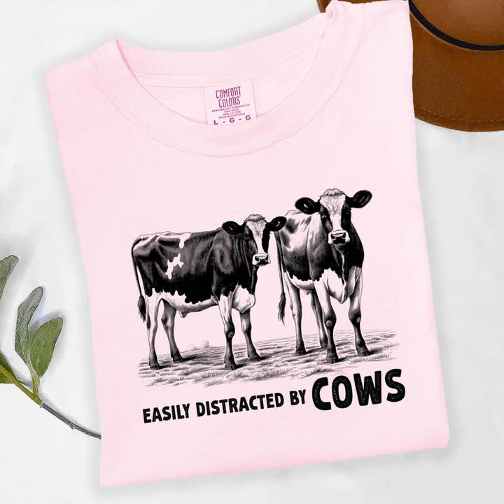 Easily Distracted by Cows Shirt, Funny Farm Life Tee, Comfort Colors® Cow Shirt, Ranch Life Tee, Country Living Shirt, Dairy Farmer Gift for wholesale by Epic Life - Designed