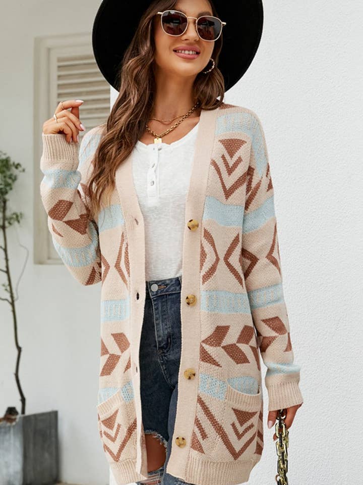 Lily Clothing - Wholesale Cardigan - Women's - WOMEN BOHEMIAN WESTERN AZTEC PATTERN CARDIGAN_CWOCAL02896