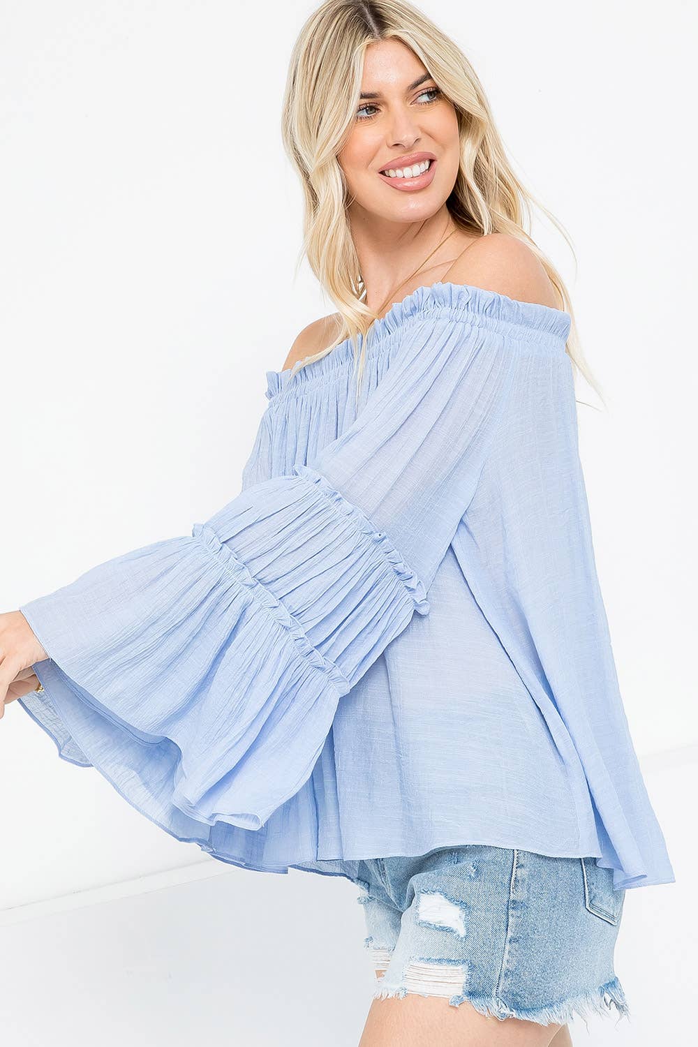 Sweet Lovely by Jen - Wholesale Blouse – Women’s - TIERED BELL SLEEVE  OFF SHOULDER TOP17
