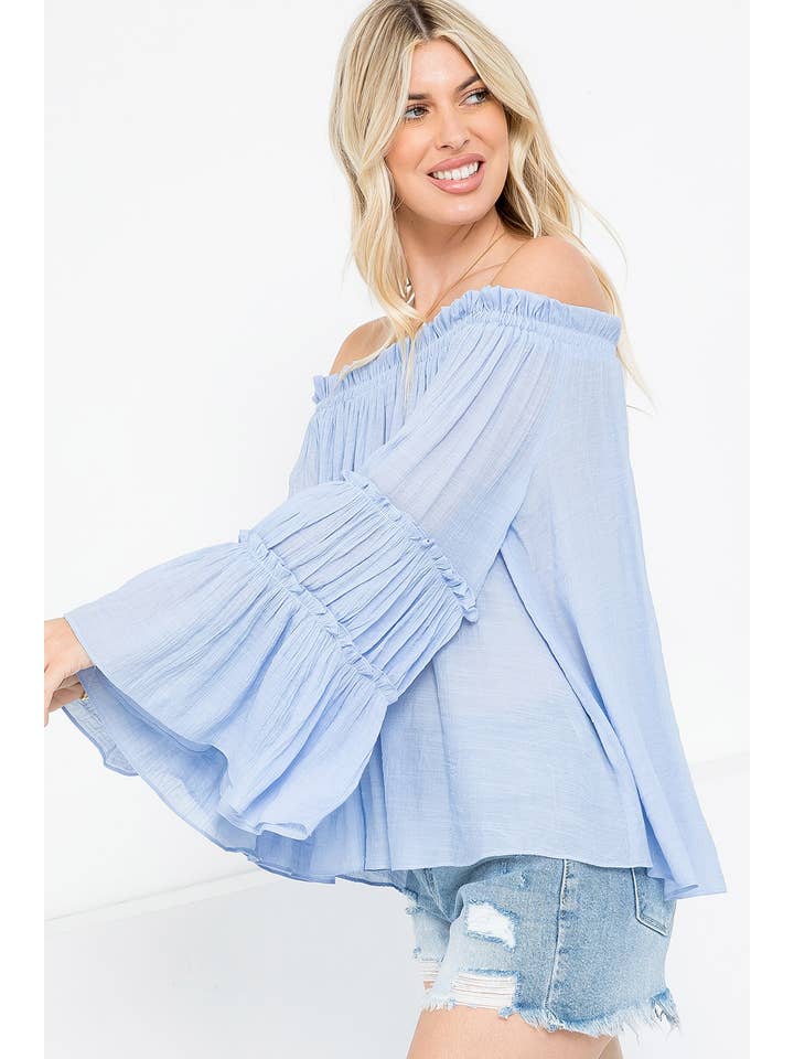 Sweet Lovely by Jen - Wholesale Blouse โ Womenโs - TIERED BELL SLEEVE OFF SHOULDER TOP17