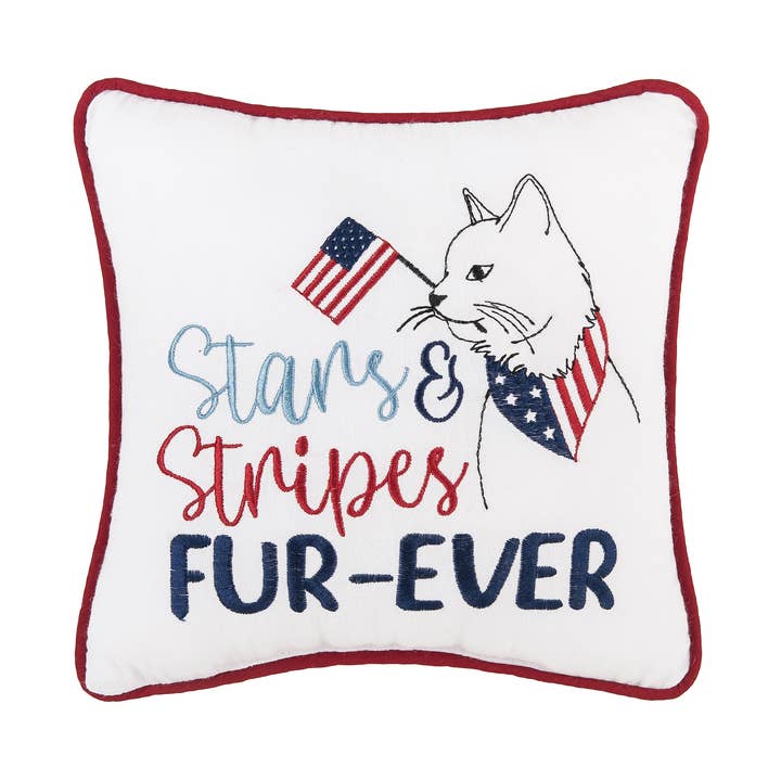 SALE Patriotic Stars & Stripes Cat 4th Of July Throw Pillow for wholesale by C&F Home