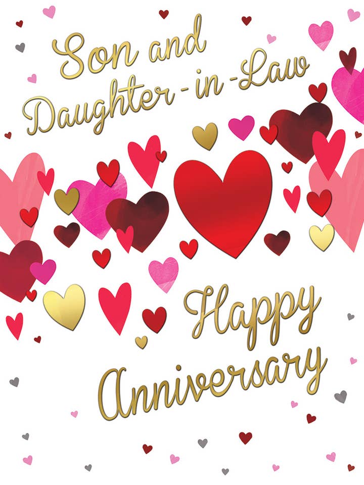 Biglietto di Anniversario, Anniversario Figlio e Nuora, Cuori per la vendita all'ingrosso da parte di Piccadilly Greetings