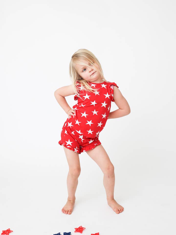 Red Star Ruffle Short Set for wholesale by Little Pajama Co.