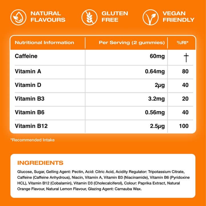 Energy Bytes – Suplemento/vitamina oral por atacado – Gomas de Cafeína Energy Bytes | Orange Crush | Pacote com 17