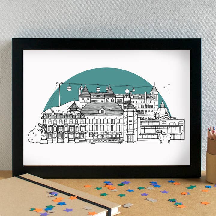Llandudno Skyline Landmarks Art Print - unframed for wholesale by Becka Griffin Illustration