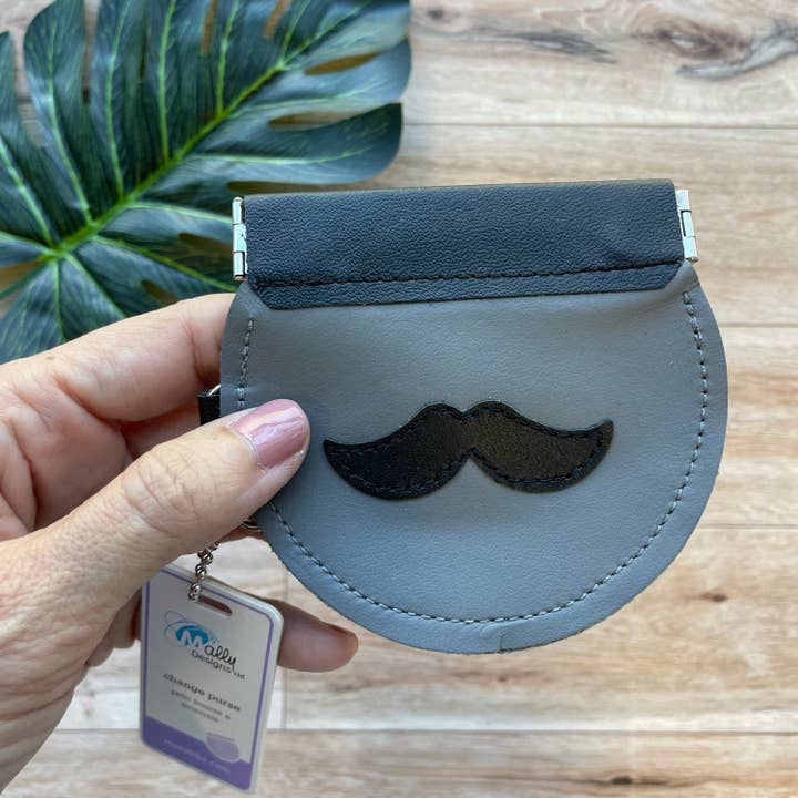 Mally Designs - Wholesale Coin Purse - Women's - Moustache Coin Purse, Leather Change Purse, Pinch Purse