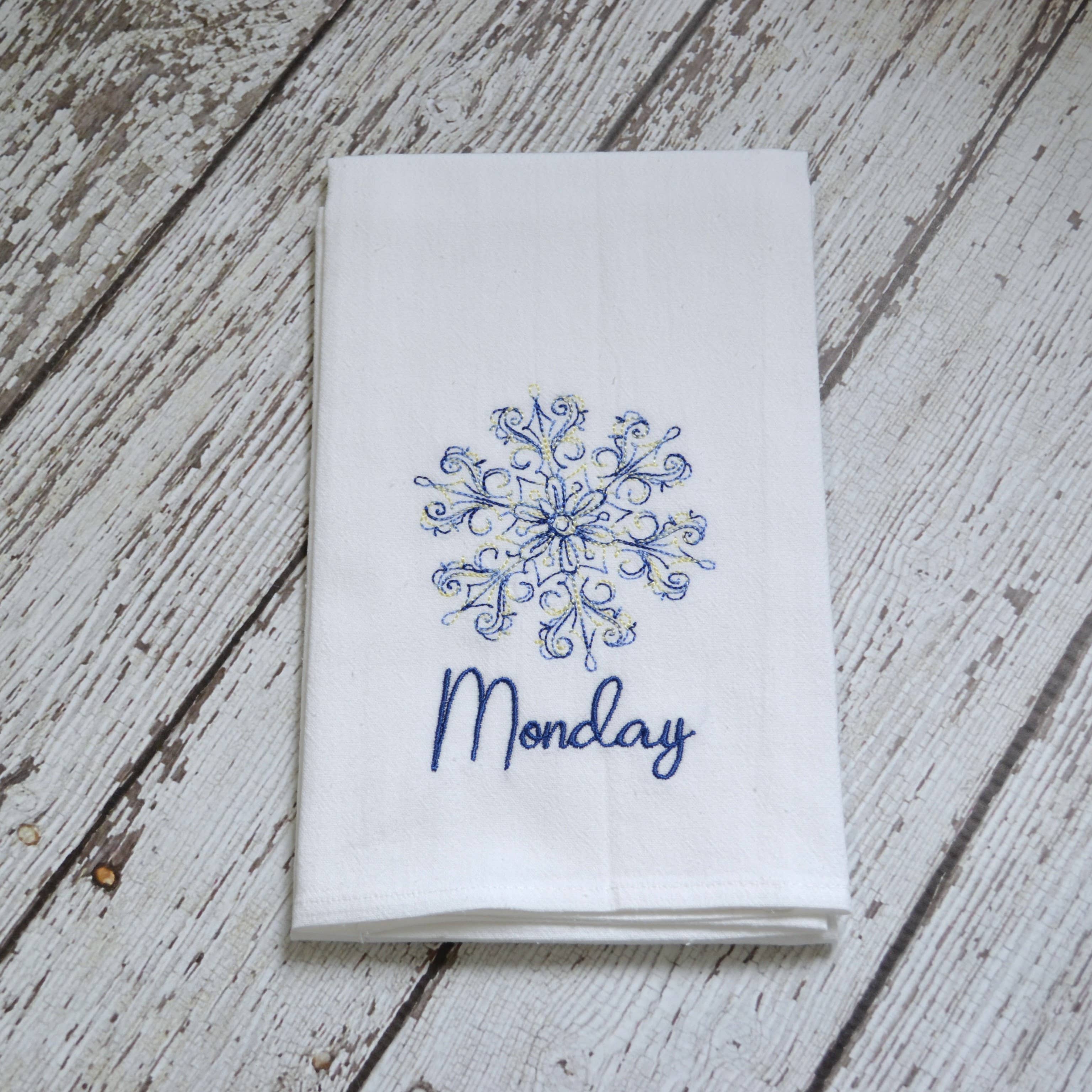 SewMuchMoreStore - Wholesale Tea Towel - Embroidered Day of the Week Towels - Snowflakes, 7 Pack4